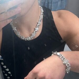 Iced Clover Chain & Bracelet Set • Moissanite • Diamond Tester Positive